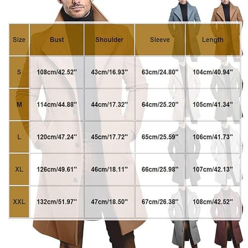 Men's Business Trench Coat Winter Wool Blend Overcoat Long Single Breasted Pea Coat Lapel Casual Stand Collar Jacket thumbnail 3
