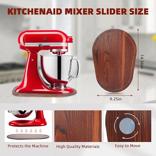 Mixer Slider Compatible with 5.5-8 QT Kitchen Aid Stand Mixers, Kitchen Countertop Storage Mover Sliding Caddy Mixer Slider Mat for Kitchen Aid Stand Mixer Accessories Attachment (Pine Wood - Brown) thumbnail 3