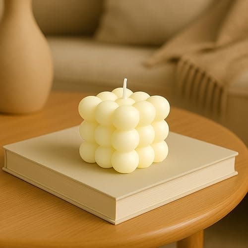Zenith Gaia Bubble Kerze Aus 100% Natürlichem Sojawachs - Beige 6x6x6cm - Britische Birne & Freesie - Handgemacht - Perfekte Deko Kerze Für Wohnzimmer Schlafzimmer Meditation - Clean Girl Aesthetic thumbnail 3