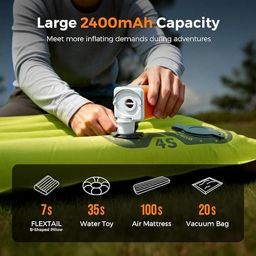 Portable Air Pump for Inflatables, 2400mAh Ultra Powerful Mini Air Mattress Pump with Camping Light, 4.5kPa Electric Air Pump Camping Gear for Pool Float, Air Mattress,Vacuum Storage Bags thumbnail 4