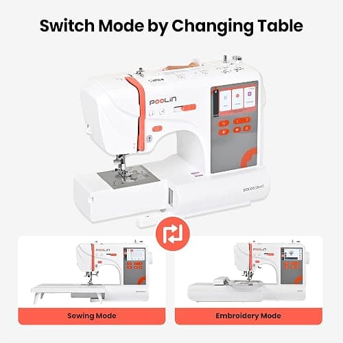 PooLin EOC03(2in1) Sewing and Embroidery Machine 4"x4" & 4"x9.25" Embroidery Size, 130 Built-in Designs 207 Sewing Stitches, 4.3" Touch Screen with WiFi Transfer, Includes Full Kits 1-on-1 Training thumbnail 3