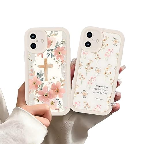 Aoldimu 2 Pack Floral Christian Cross Jesus Bible Verse Phone Cases for iPhone 16 for Women Girls,Soft Shockproof Protective Cover with Christian Quotes for iPhone 16 6.1 " - Image 1