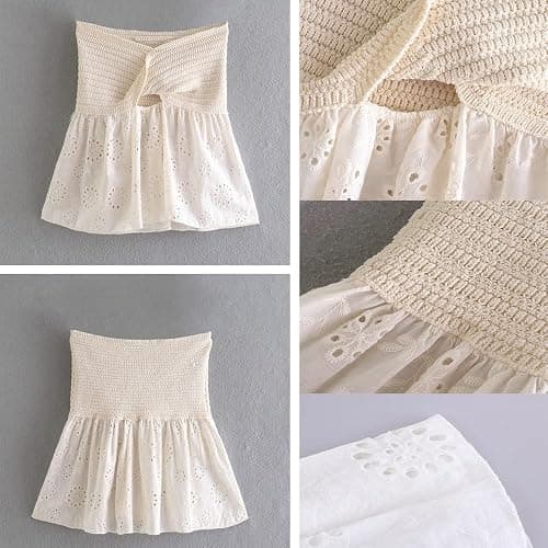 MISSACTIVER Women Twist Knot Knit Bandeau Tube Top Embroidery Strapless Off Shoulder Backless Hollow Crop Tank Corset Top thumbnail 7
