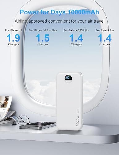 Ffnpua Portable Charger Power Bank 10000mAh PD20W w/Built-in Cables | Portable Phone Charger,Fast charging,Built in wall plug,LED display,Charge 5 devices at once,Pass through charging thumbnail 3