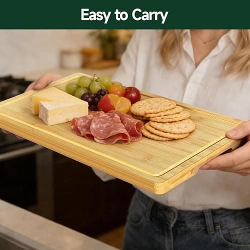 Zeawec 3-Piece Set Bamboo Cutting Board for Kitchen - Crack-Resistant Wood Chopping Boards with Deep Juice Grooves, Pre-Oiled Butcher Block for Meat, Vegetables & Cheese, Natural thumbnail 5
