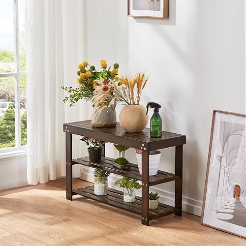 Pipishell 3 Tier Bamboo Shoe Rack Bench for Entryway, Brown | 100% natural bamboo, sturdy and durable, 300 lbs weight capacity, space-saving shoe organizer, easy assembly, holds 6–8 pairs thumbnail 6