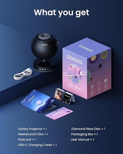 POCOCO Galaxy Star Projector for Bedroom with Replaceable Optical Film Discs, Home Planetarium Night Light Projector with High-Definition Soft Light for Relax, Study, and Meditate, Stress Relief Gifts thumbnail 7