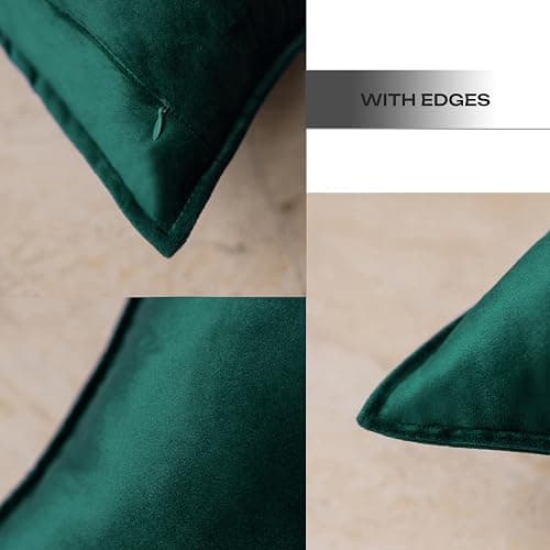 JIAHANNHA Velvet Emerald Green Throw Pillow Covers 18x18 Inches Pack of 2 Soft Decorative Square Cushion Covers for Couch Sofa Bed Livingroom Car,45x45Cm,Deep Dark Green thumbnail 3