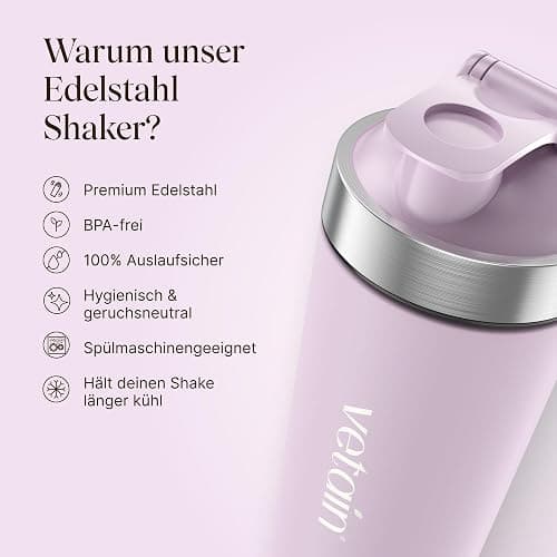 VETAIN Edelstahl Shaker 700ml - 100% Auslaufsicher - Premium Protein Shaker mit Mixball - Außen gravierte Messskala - Frei von BPA & DEHP - spülmaschinenfest, robust & langlebig - Rosa thumbnail 4