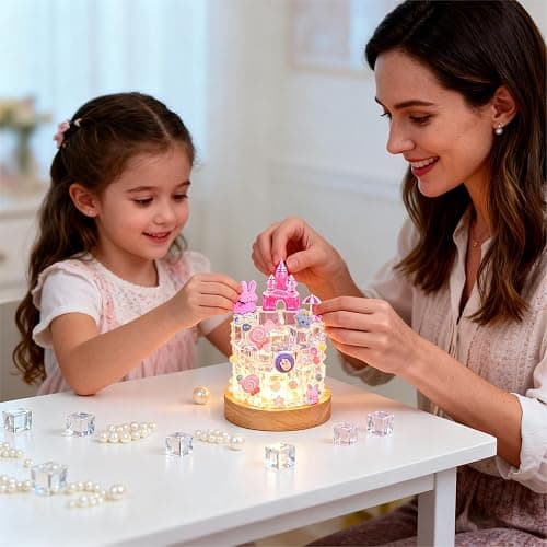 ndodved DIY Imitation Crystal ice Pen Holder nightlight, Plug-in Manual Set LED Warm lamp, Suitable for Bedroom/Children's Room Decoration | Desk/Bedside lamp, Christmas Gift. (Castle Pink) thumbnail 10