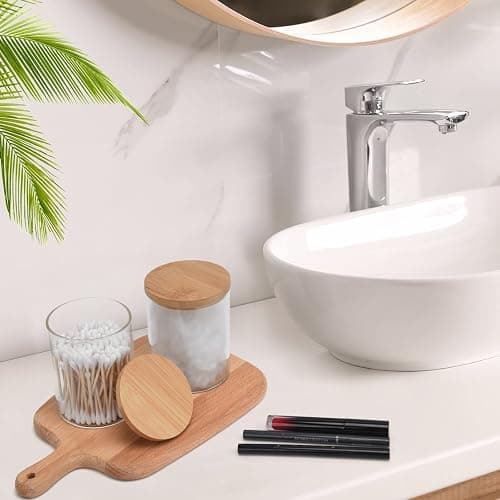 BKYFPQ 2 Pack Glass Qtip Holder Dispenser for Cotton Ball,Swab,Pads,Floss | Apothecary Jars with Lids,Vanity Makeup Organizer and Bathroom Canister Storage Organizer thumbnail 5