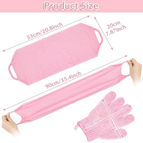 Anezus Exfoliating Shower Bath Gloves Back Scrubber Set for Body, Face, Shower, Bath, Scrub and Exfoliator (Pink) thumbnail 6