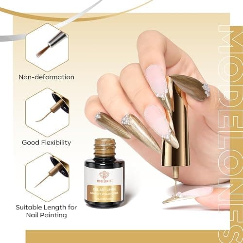 modelones Metallic Gold Silver Gel Liner Nail Polish 2 Pcs Chrome Mirror 3D Effect Nail Art Polish Bronze Thin Brush For Swirl Soak Off French Tip DIY Salon Nail Glue Manicure Gift For Women Girls thumbnail 3