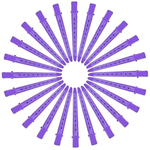 24 Packs Duck Bill Clips, Bantoye 3.35 Inches Rustproof Metal Alligator Curl Clips with Holes for Hair Styling, Hair Coloring, Purple thumbnail 4