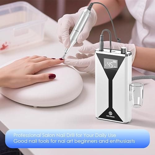 HELIVIVE Professional Electric Nail Drill 45000RPM (Portable & Rechargeable) (with 11 Drill Bits ) Cordless Nail File Machine for Shaping, Polishing & Removing Gel Nails for Salon Home (White) thumbnail 6