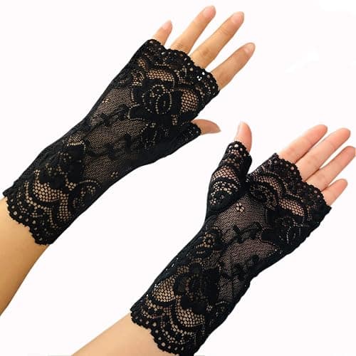 monochef Women Short Lace Gloves Sunblock Fingerless Bridal Wrist Gloves Opera Evening Wedding Tea Party Prom Cosplay 1920s thumbnail 4