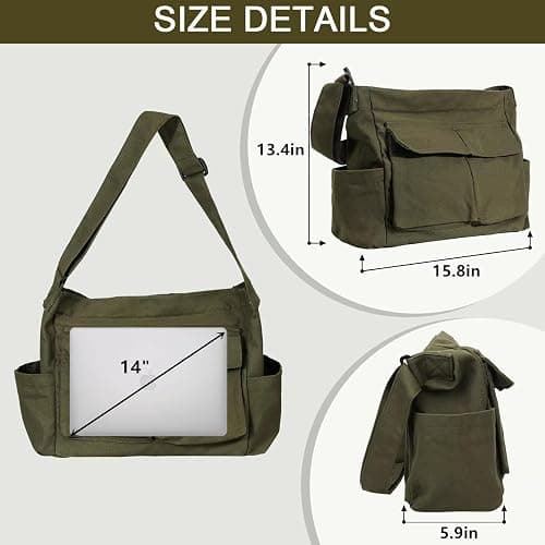 Canvas Messenger Bag Large Hobo Crossbody Bags with Multiple Pockets,School Vintage Shoulder Laptop Bag for Women and Men thumbnail 3