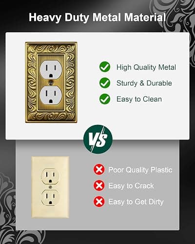 TREEWELL 6-Pack Duplex Outlet Cover Plate, Paisley Pattern Antique Brass Metal Wall Plates for Electrical Outlets, 1 Gang Receptacle Cover Decorative Switch Plates and Outlet Covers - 1 Duplex 6PK thumbnail 4