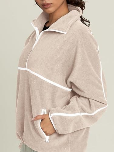 LASLULU Womens Half Zip Pullover Sweatshirt Sherpa Fleece Jacket Oversized Sweatshirts Warm Fuzzy Sweaters Pockets thumbnail 2