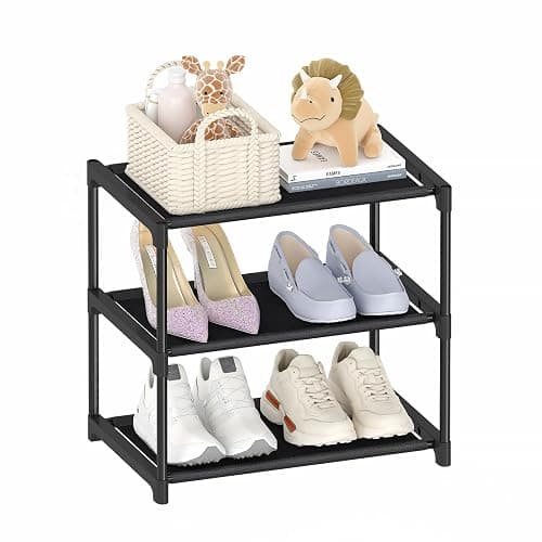 Autonomier 3 Tier Extra Small Shoe Rack (16.3" Wide), Narrow Stackable Shoe Shelf for Kids Toddler Adult, Ultra-Lightweight Shoe Rack Stand for Closet Dorm Bedroom Storage Organizer, Entryway - Image 1