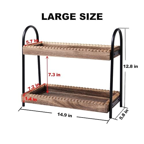 BDBDYEAY Bathroom Countertop Organizer, 2 Tier Vanity Organizer and Storage for Cosmetic Skincare Perfume, Wood Bead Storage Shelf for Bathroom Kitchen Coffee Station thumbnail 3