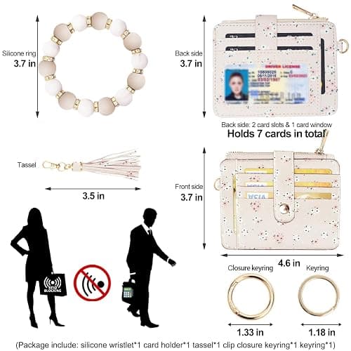 COOLANS Silicone Bracelet Wristlet Wallet Credit Card Holder RFID,ID Window,Key Ring Tassel,Slim Wallet Women Keychain Purse thumbnail 2