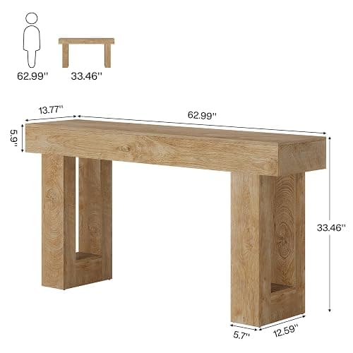 Tribesigns 63-Inch Long Console Table, Wooden Rectangular Sofa Table Behind The Couch, Farmhouse Entryway Table for Entrance, Hallway, Living Room (Natural) thumbnail 2