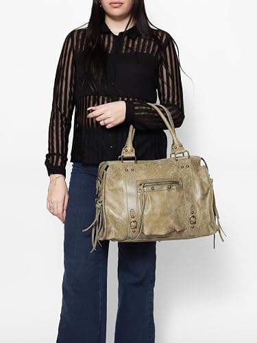 Gave Lux Sac à bandoulière, en daim véritable, pour femme Produit artisanal Fabriqué en Italie, GLX220609023FBG Cuir clair 41 x 28 x 13 cm thumbnail 7