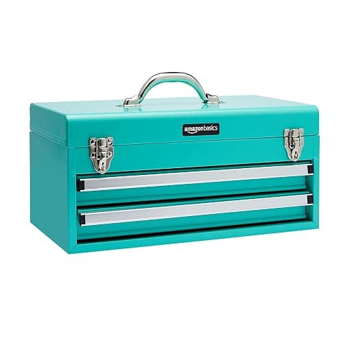 Amazon Basics Steel Tool Box Storage and Organization Drawers, Tool Storage with Powder Coat Finish, 18.11 x 8.66 x 9.45 in, Turquoise - Image 1