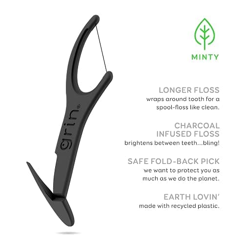 GRIN White Charcoal Infused Flosspyx, 75 Count, Dental Flossers, Minty Flavor, Recycled Plastic, Charcoal Infused Floss Picks, Premium Longer Floss Head, Easy Slide, Includes Soft Fold-Back Tooth Pick thumbnail 3