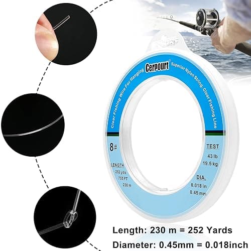 Clear Fishing Wire,755FT Monofilament Fishing Line,Clear String for Hanging,Strong Wire Invisible Nylon Thread for Hanging Balloon,Garland,Picture,Crafts,Decorations,Suitable for Beading Sewing thumbnail 2