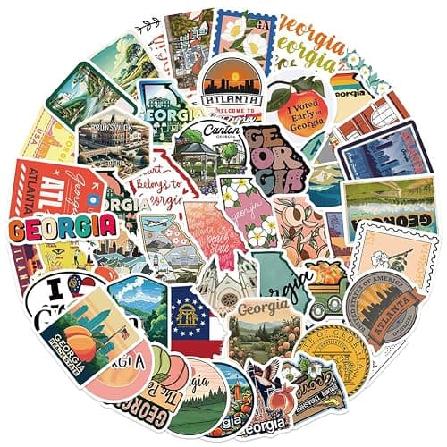 Georgia Stickers |50Pcs Peach State Waterproof Vinyl Decals for Water Bottles Laptop Refrigerator Luggage Cup Computer Mobile Phone Skateboard thumbnail 2