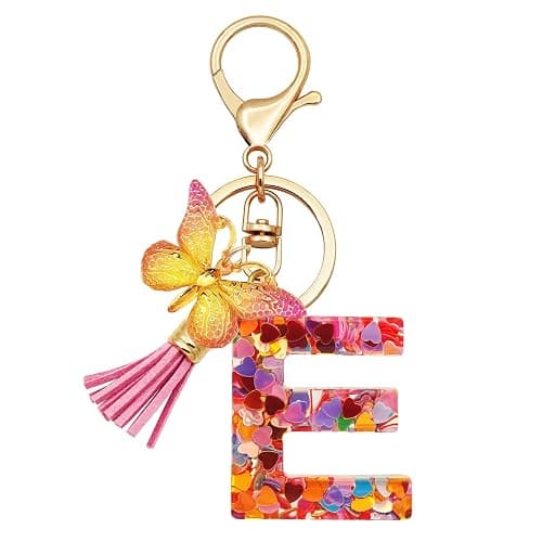 TTYY Initial Letter Keychains for Girls Women Pink Purple Green Cute Butterfly Heart Keychain for Backpack School Bag - Image 1