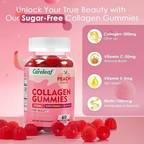 careleaf Sugar Free Collagen Gummies with Vitamin C Vitamin E Support Natural Collagen Production, Healthy Hair, Nails and Bones,Peach Flavor,60 Gummies for 30 Days Supply thumbnail 6