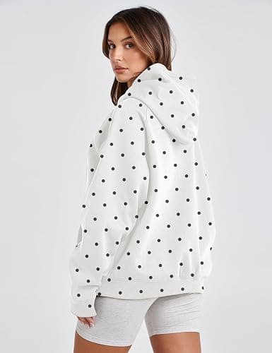 Lauweion Women Solid Basic Fleece Letter Loose Hoodie Sweatshirt Long Sleeve Kangaroo Pocket Drop Shoulder Pullovers Top thumbnail 3