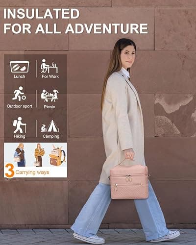 Capolo Lunch Box for Women Men Adults,Insulated Lunch Bag Leakproof Lunch Cooler Box with Removable Strap Cute Lunch Tote Bags Reusable Thermal Lunchbox for School Work Picnic(Small,Pink) thumbnail 4
