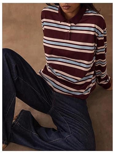 MakeMeChic Women's Rugby Shirt Striped Tops Long Sleeve Fall Tops Y2k Preppy Tee Shirts thumbnail 2