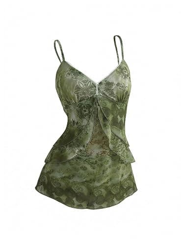 Verdusa Women's Y2k Mesh Tank Top Babydoll Floral Camisole 2000s Clothing Ruffle Going Out Tops Whimsical Clothes - Image 1