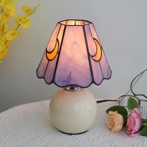 KIPHEPI Mushroom Lamp Tiffany Lamp Stained Glass Table Lamp Moon Cute Small Bedside Lamps for Living Room Home Decor,Unique Aesthetic Home Living Room Decor Girls Women Birthday Day Gift,Pink Blue thumbnail 5
