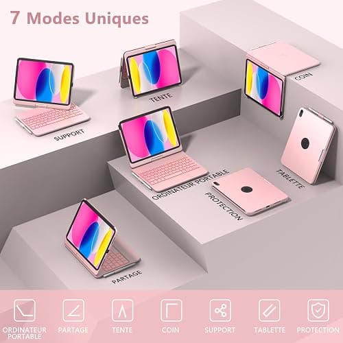 KBCASE Clavier pour iPad 10/11Ème Génération (10.9 Pouces 2022/11 Pouces A16 2025) 360 Flip Clavier sans Fil Bluetooth avec Multi-Touch Trackpad & éclairage Coloré à 7 Couleurs pour iPad 10/11 ème A16 thumbnail 9