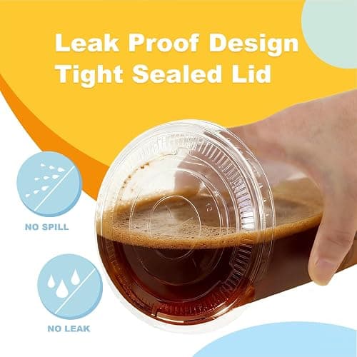 Coolcap 16 oz 100 Pack Disposable Clear Plastic Cups with Lids and Straws, Food Safe Bulk Iced Coffee Cups for Smoothies, Milkshakes and Other Cold Drinks thumbnail 3