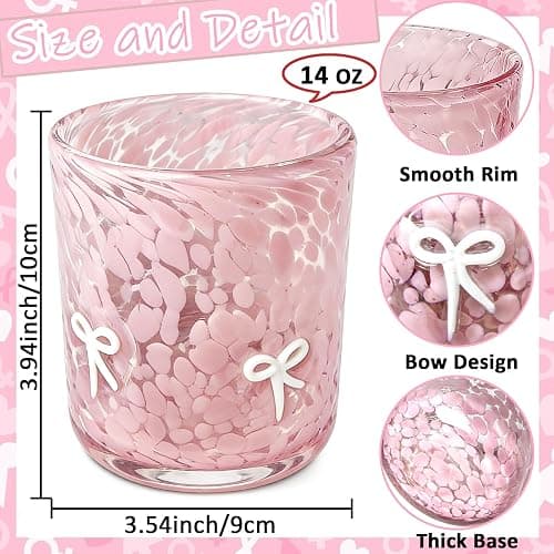 YinNorth 2 Pcs Bow Icon Juice Glass 14oz Coquette Pink White Bow Drinking Cocktails Glasses Cute Stemless Wine Glasses Handblown Old Fashioned Cups Best Gift for Her Mom Sister Friend Birthday Party thumbnail 3