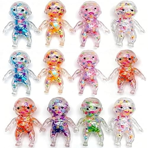 12pcs Baby Squishies Glittery, Mini Squishies Babies Dancing, Squeeze Toys and Moldable Slow Rise Relaxing Sensory Fidget Stress Toy, Ideal for Birthday Gifts, Party Favors, Classroom Prizes - Image 1