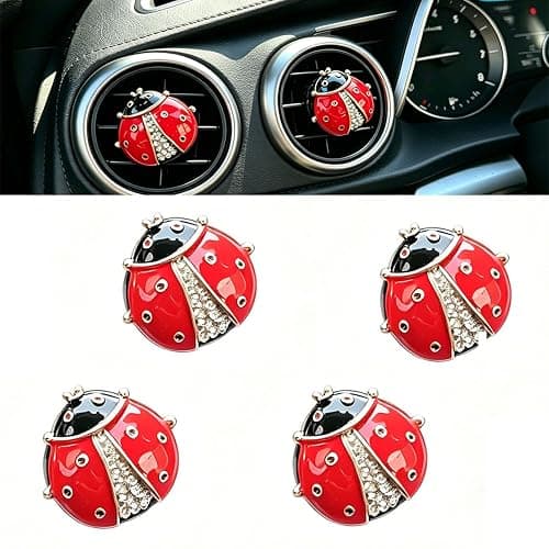 4 Pack Bling Crystal Ladybug Car Air Freshener Vent Clips, Cute Rhinestone Animal Auto Air Outlet Fragrance Diffuser, Decorative Car Interior Accessories for Women Girls, Creative Gift - Image 1