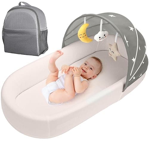 BNAKKON Travel Bassinet Portable Baby Bassinet, Baby Lounger for Newborn, Infant and Toddler, Suitable for Indoor & Outdoor Carrying, Mini Cribs Co Sleeper for Baby in Bed, Foldable Washable, Grey - Image 1