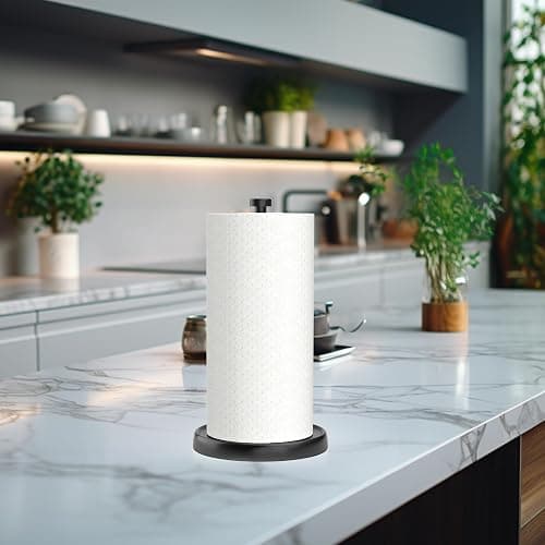 Paper Towel Holder Countertop, One-Handed Tear, Stainless Steel, Weighted Base, Black, Paper Towel Roll Holder Stand with Ratchet Mechanism for Kitchen Bathroom Farmhouse Essentials Decor Accessories thumbnail 8