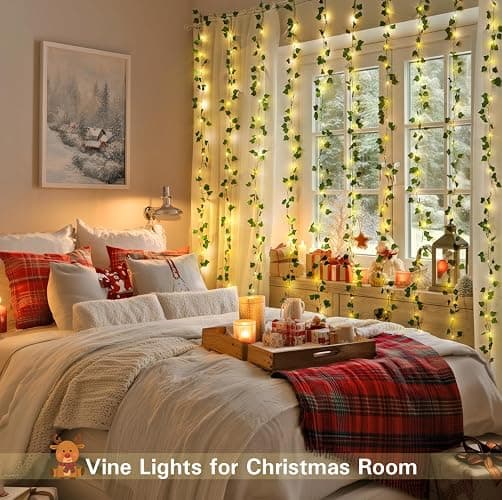 JMEXSUSS Vines Lights for Bedroom, 200 LED Vines Fairy Lights, Artificial Ivy Leaf Light for Wall Curtain Wedding Party Indoor Decor, 6.5ft x 6.5ft with Remote thumbnail 2