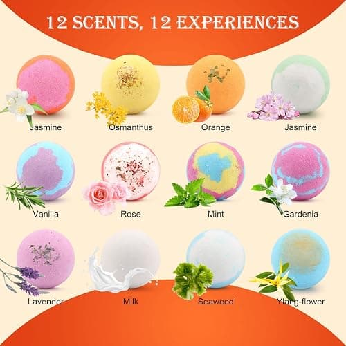 KASTU Bath Bombs Salt Balls,12 PCS Gift Set,Vanilla Menthol Rose Extract Essential Oils,Moisturizing Dry Skin,Fizzy Spa,Relaxing,Bubble Bath Bomb Gifts Idea for Men Women thumbnail 2