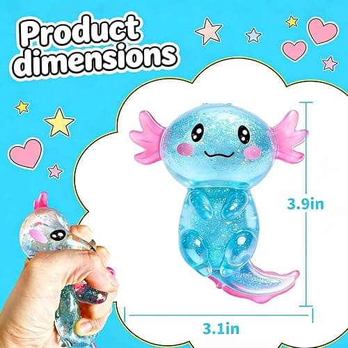 2 Pcs Axolotl Squishy Stress Relief Toy, Stretchy Axolotls Stress Soft Squeeze Sensory Fidget Toys for Kids Adults, Cute Axolotls Squishies Party Favors Classroom (BluePink) thumbnail 3