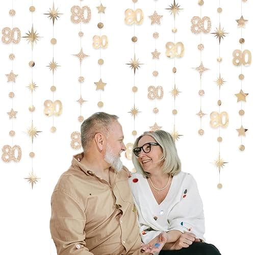 Champagne Gold 80th Birthday Decorations Number 80 Circle Dot Star Garland Metallic Streamer Banner for Women Mens Cheers to 80 Years Old Birthday Happy 80th Anniversary Vintage 1945 Party Supplies thumbnail 6